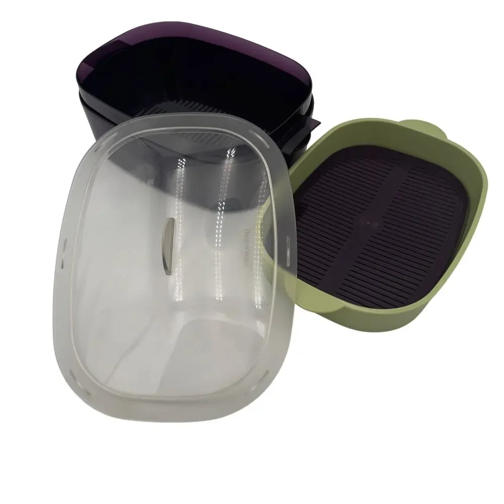 Tupperware 6pc Oval Microwave Stack Cooker micro steamer ~BERRY purple ~green